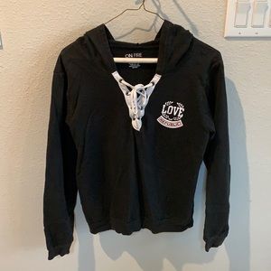 Black long sleeved shirt with hoodie